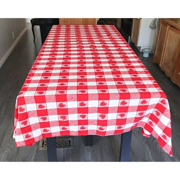 Vintage Red & White Hearts Tablecloth Table Cloth Rectangular - Picture 2 of 5